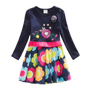VIKITA Baby Girl Cartoon Flower Cotton Dress Long Sleeve Winter Dresses 2-8 Years Little Girls