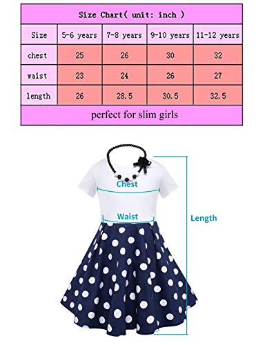 LEEGEEL Girls Vintage Dress Polka Dot Swing Rockabilly Dresses with Necklace Size 6-12 Girls Dresses